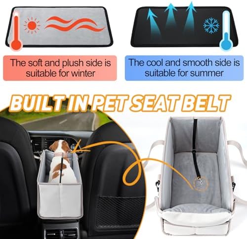 Portable Dog Car Seat for Small Dogs, Puppy Car Seat, Beige - Image 6