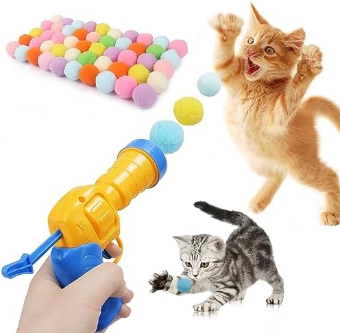 Mewlmart Interactive Cat Toys Cat Ball Launchers Enrichment Toys Pom Pom Balls50 Balls 1.2IN by Mewlmart
