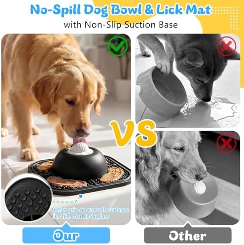 Slow Feeder Dog Bowls & Lick Mat for Liquid and Thick Treat, Anti-Slip Dog Lick Bowl with Interactive Rolling Ball, 5/6 Cup Pup Licking Toy for Large Medium Small Dogs and Cats-Large Black - Image 5