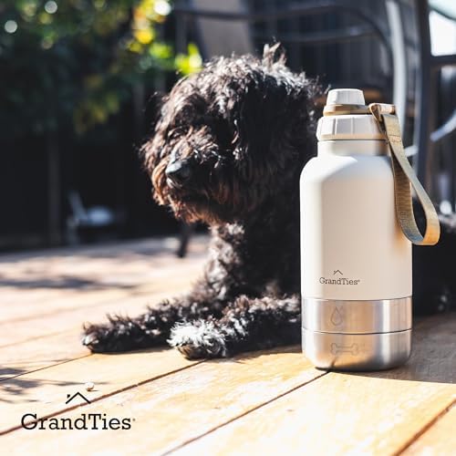GrandTies Insulated Portable Dog Water Bottle with 2 Detachable Water Bowl Dispenser | Leak-Proof Dog Food Travel Container | Accessories for Dogs Walking, Hiking, Camping (32oz, Ivory White) - Image 6