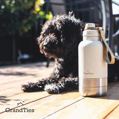 GrandTies Insulated Portable Dog Water Bottle with 2 Detachable Water Bowl Dispenser | Leak-Proof Dog Food Travel Container | Accessories for Dogs Walking, Hiking, Camping (32oz, Ivory White) - Image 6