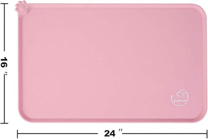 Silicone Waterproof Dog Cat Pet Feeding Mats, Non Slip, Easy Clean Pet Dog Cat Bowl Mats Placemat (24" x 16") Pink