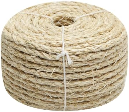 Cat Natural Sisal Rope 8mm 98-Feet for Scratching Post Tree Tower Replacement Repair and Replace, DIY Hemp Twine Rope for Cat Scratching Furniture Window Perch and Crafts Gardening Home Decorating by Juomid