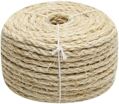Cat Natural Sisal Rope 8mm 98-Feet for Scratching Post Tree Tower Replacement Repair and Replace, DIY Hemp Twine Rope for Cat Scratching Furniture Window Perch and Crafts Gardening Home Decorating by Juomid