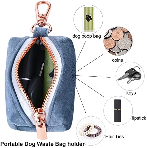 ARING PET Velvet Dog Waste Bag Dispenser, Cute Blue Doggy Poop Bags Holders Attach to Any Leashes, Portable Washable Pet Waste Pouch Dispenser with Metal Zipper - Image 2