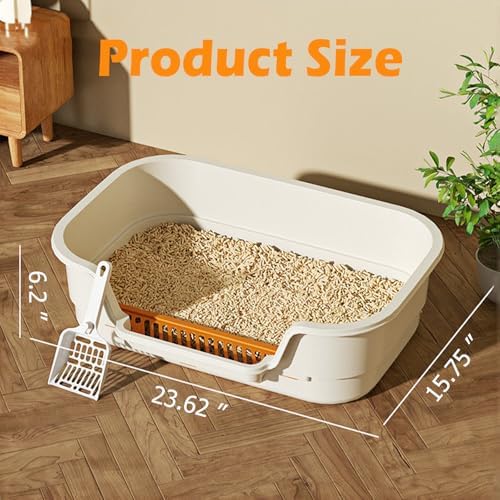 Extea Large Cat Litter Box with High Sides,Cat Boxes for Indoor Cats,Cat Litter Pan for Kitty,Litter Box with Low Entry,Easy to Clean,Anti-Splashing,23.6" x15.7" x6.2" (Grey) - Image 6