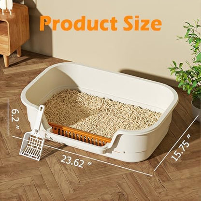 Extea Large Cat Litter Box with High Sides,Cat Boxes for Indoor Cats,Cat Litter Pan for Kitty,Litter Box with Low Entry,Easy to Clean,Anti-Splashing,23.6" x15.7" x6.2" (Grey) - Image 6