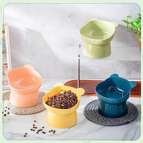 Zhehao 4 Pcs Elevated Cat Bowls Plastic Raised Cat Bowl 15 Degrees Tilted Raised Pet Food and Water Dish Cute Anti Vomit Food Dishes Pet Feeders for Kitten and Small Dogs(Bear) - Image 4
