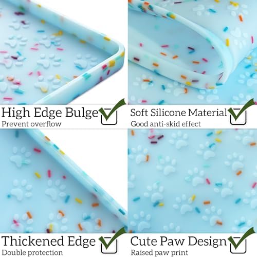 Ptlom Dog Food Mat Anti-Slip Dog Bowl Mats for Food and Water, Waterproof Pet Placemat Prevents Messy Spill to Floor, Silicone Puppy Feeding Tray for Small, Medium and Large Dogs Cats, Blue - Image 4