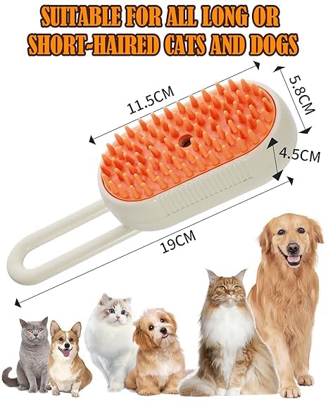 Cat Steam Brush for Shedding - 3 in 1 Pet Steam Brush for Dogs and Cats - Adjustable Dog Steamy Brushes for Grooming and Massage, Removing Tangled and Loose Hair (Beige)