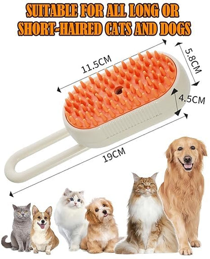 Cat Steam Brush for Shedding - 3 in 1 Pet Steam Brush for Dogs and Cats - Adjustable Dog Steamy Brushes for Grooming and Massage, Removing Tangled and Loose Hair (Beige)