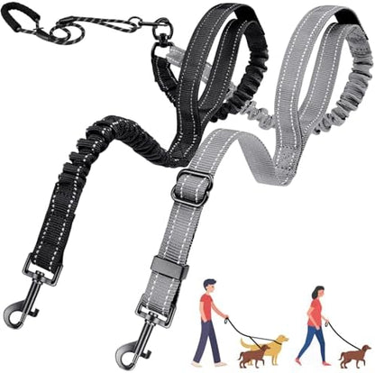 AUTOWT Double Leash for Two Dogs, No Tangle 360° Swivel Dual Dog Leashes with 4 Handles, Super Lightweight for Puppy, Reflective Adjustable Strap and Shock Absorbing Bungee by AUTOWT