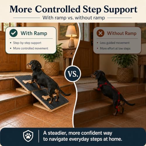 4-Height Adjustable Dog Ramp for Stairs - Foldable Wood Pet Ramp - Image 2