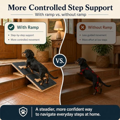 4-Height Adjustable Dog Ramp for Stairs - Foldable Wood Pet Ramp - Image 2