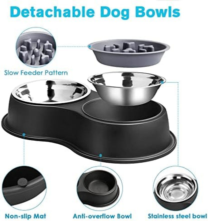 Epetslove Double Dog Water and Food Bowls Raised Slow Feeder Black - Image 3