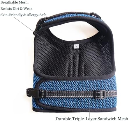 Mini Dachshund Harness Vest, No Pull & No Armpit Rub Dachshund Harness, Escape Proof Adjustable Dog Harness for Walking (Blue, L: Chest 53-63cm (21"-25")) - Image 3