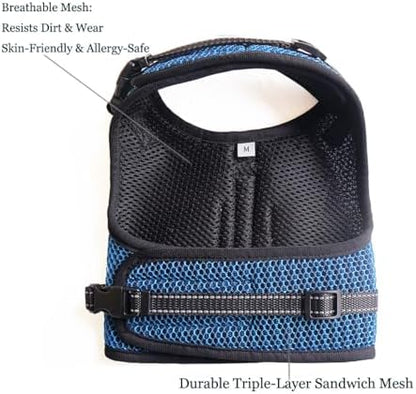Mini Dachshund Harness Vest, No Pull & No Armpit Rub Dachshund Harness, Escape Proof Adjustable Dog Harness for Walking (Blue, L: Chest 53-63cm (21"-25")) - Image 3