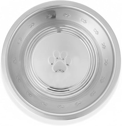 Stainless Steel Dog Bowls Set, 2 Pack for Replacement Dogs Bowl Stand, 8 Cups, 9 Inch Outer Diameter ~ Water Bowl for Raised Feeder with Opening 8.25" - 8.6" (Embossed)