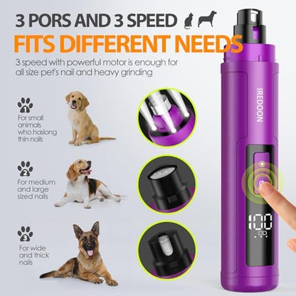 IREDOON Dog Nail Grinder with 4 LED Lights, 3 Speeds Super Quiet for Pets - Image 3