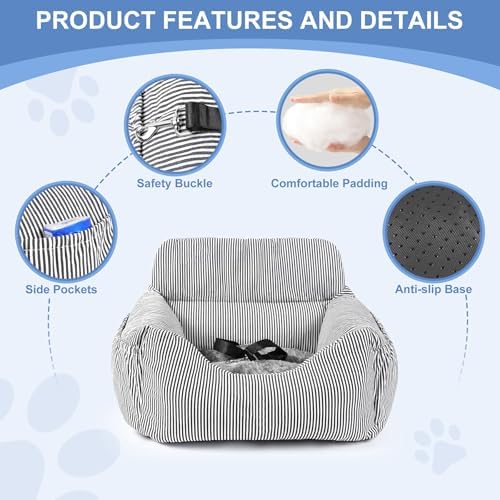 Dog Car Seat for Small Dogs, Pet Booster Seat with Clip-On Safety Leash and Storage Pockets, Washable Travel Dog Car Bed for Puppy （Black） - Image 4