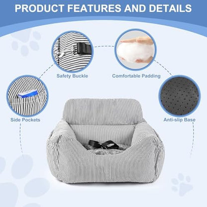Dog Car Seat for Small Dogs, Pet Booster Seat with Clip-On Safety Leash and Storage Pockets, Washable Travel Dog Car Bed for Puppy （Black） - Image 4