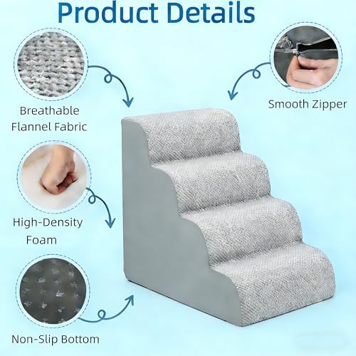 Simple Deluxe Dog Stairs for Small Dogs, 4-Step Curved Dog Step for Puppy, Older Cat, Medium Pet Ramp for Sofa, Couch or Chair, Indoor Non-Slip Pet Ladder with High Density Foam, Gray - Image 4
