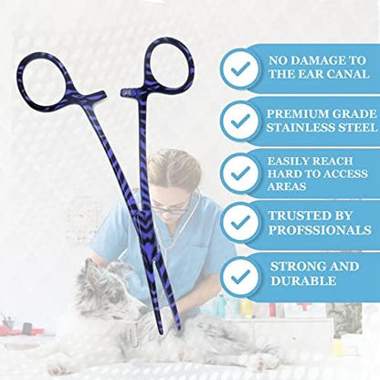 Dog Pet Ear/Nose Hair Puller Grooming Hemostat Locking Forceps Pliers, 5.5" (14cm), Straight (Purple Swirls) - Image 4