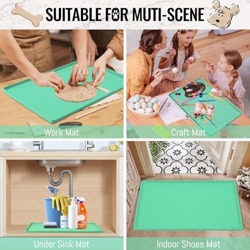 MateeyLife Dog & Cat Food Mat - Waterproof, Nonslip, Raised Edges, Silicone Tray for Messy Drinkers, 24"x16", Mint Green - Image 5