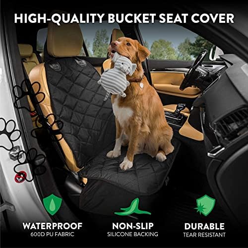 Plush Paws Products Premium Bucket Car Seat Protector | Diamond Stitching | Washable & Waterproof Front Seat Dog Cover Car, Truck, & SUV | Nonslip, Tear Resistant Pet Passenger Seat Cover | Black - Image 2