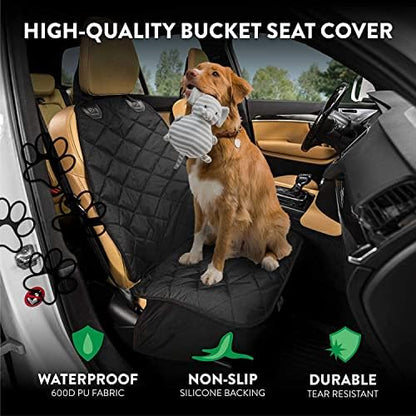 Plush Paws Products Premium Bucket Car Seat Protector | Diamond Stitching | Washable & Waterproof Front Seat Dog Cover Car, Truck, & SUV | Nonslip, Tear Resistant Pet Passenger Seat Cover | Black - Image 2