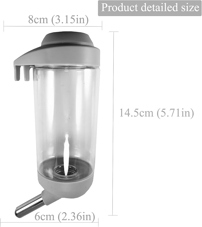 Dog Crate Water Bottle Dispenser - No Drip Dog Kennel Water Dispenser & Cage Bottle - Easy-to-Use Water Bottle for Cat Crate - Perfect for Keeping Your Pet Hydrated (Grey)-350ML