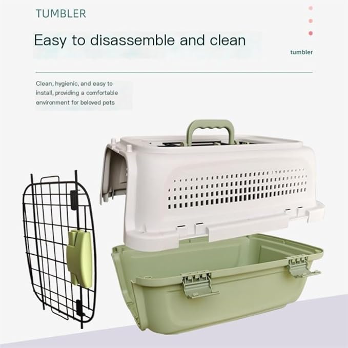 Cat and Dog Bags Pet Air Box with Skylight Pet Checked Box Outing Portable Box Cat Cage Dog Car Transport Box Air Box Pet Travel Bags(Green,A)