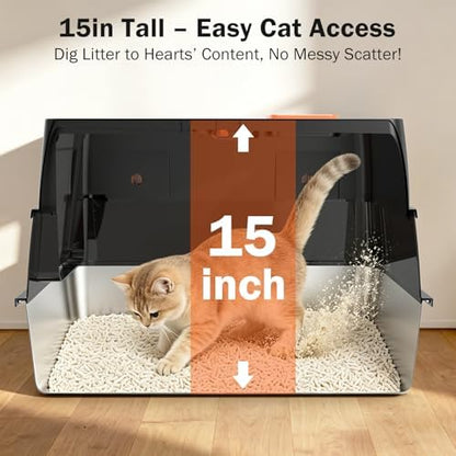 Enclosed Stainless Steel Litter Box with Lid, Extra Large Cat Litter Box - Image 5