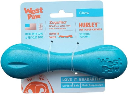 WEST PAW Hurley Dog Bone Chew Toy for Tough Chewers- Safe and Durable Fetch and Chew Toy for Dogs- Dishwasher Safe, Lightweight, Floatable, Made in USA - for Small Dogs - River Blue, Small