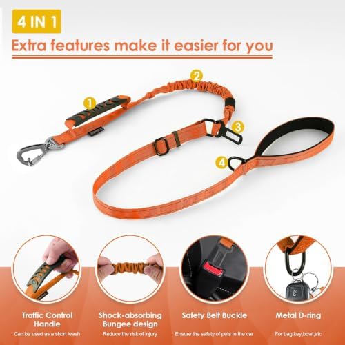 AUBELL Tactical Dog Leash Heavy Duty,4-6ft No Pull Bungee Leash,Orange - Image 4