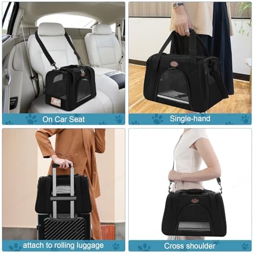 Cat Carrier Dog Carrier Pet Carriers for Medium Small Cats Dogs Puppies up to 15 Lbs,TSA Airline Approved Small Dog Cat Carriers Soft Sided,Collapsible Travel Puppy Carrier (Black, Medium) - Image 3