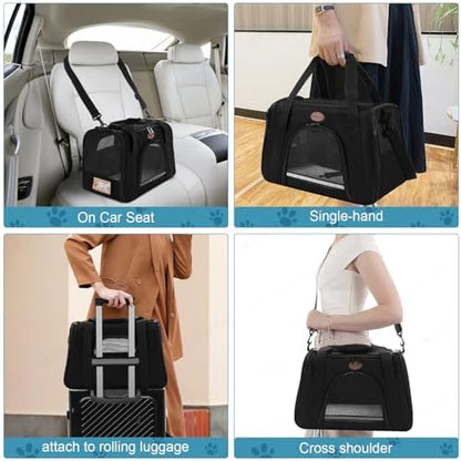 Cat Carrier Dog Carrier Pet Carriers for Medium Small Cats Dogs Puppies up to 15 Lbs,TSA Airline Approved Small Dog Cat Carriers Soft Sided,Collapsible Travel Puppy Carrier (Black, Medium) - Image 3