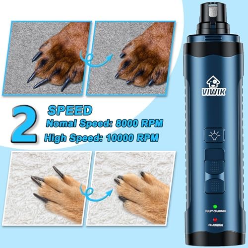 VIWIK Dog Nail Grinder, Dog Nail Trimmers with LED Lights, Pet Nail Clippers Kit for Large Medium Small Dogs & Cats, 2-Speed Quiet Electric USB Rechargeable Pet Paws Grooming Tool Blue - Image 2
