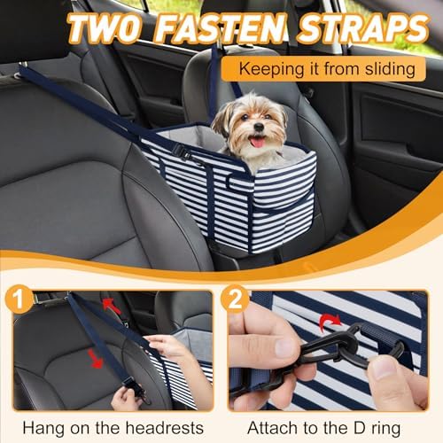 Portable Dog Car Seat for Small Dogs, Puppy Car Seat, Blue Stripes - Image 5