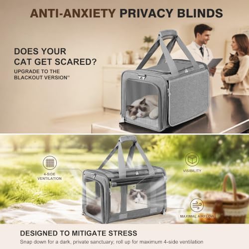 Soft Sided Cat Carrier for Anxious Pets with Privacy Roller Blinds - Image 2