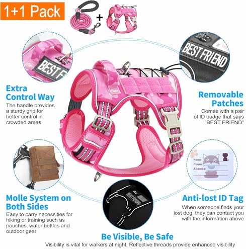 Beebiepet Heavy Duty Tactical Dog Harness for Small Dogs, No Pull Adjustable Pet Harness Reflective Service Training Easy Control Pet Vest Military K9 Working Dog Harnesses- Medium, Pink Camo - Image 4