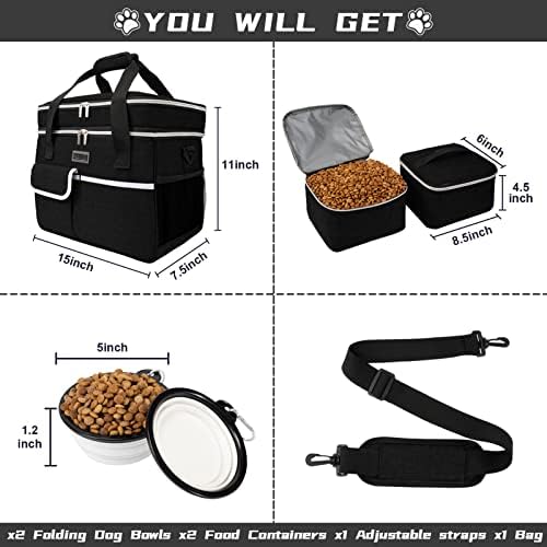 BAGLHER Dog Travel Bag for Supplies - Double-Layer Airline Approved Weekend Pet Travel Organizer Set for Dog and Cat Tote with 2 Pet Food Containers and 2 Collapsible Silicone Bowls Black - Image 2