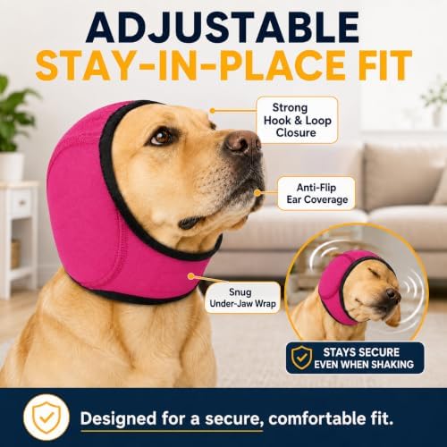 Dog Ear Muffs Noise Protection, Adjustable Dog Ear Wrap Calming Hoodie, No Shake Ear Covers for Thunder, Vacuum, Grooming & Bathing, Polyester Noise Reduction Padding with Elastic Strap(Rose red,S) - Image 3