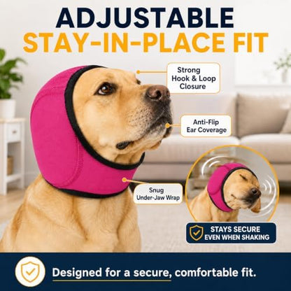 Dog Ear Muffs Noise Protection, Adjustable Dog Ear Wrap Calming Hoodie, No Shake Ear Covers for Thunder, Vacuum, Grooming & Bathing, Polyester Noise Reduction Padding with Elastic Strap(Rose red,S) - Image 3