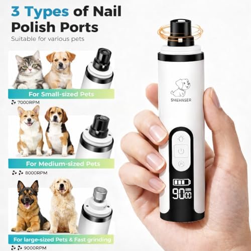 Professional Dog Nail Grinder with LED Quick Sensor Light & LCD Screen, 3-Speed, Corded/Cordless, 8Hr Runtime, Quiet Electric Pet Nail Trimmer Kit w/Clippers, 2000mAh Rechargeable for Dogs & Cats - Image 4