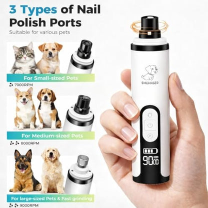 Professional Dog Nail Grinder with LED Quick Sensor Light & LCD Screen, 3-Speed, Corded/Cordless, 8Hr Runtime, Quiet Electric Pet Nail Trimmer Kit w/Clippers, 2000mAh Rechargeable for Dogs & Cats - Image 4