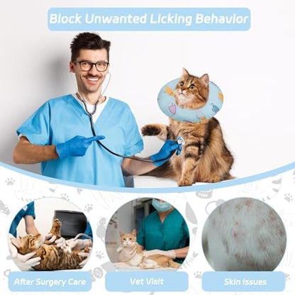 Seyezo Cat Cone Collar Soft, Adjustable Cat Recovery Cone, Blue Fish, Small - Image 6