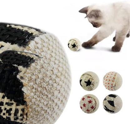 TTcat Canvas Burlap Cat Toy Balls, 4 Pack Natural Woven Linen Cat Play Balls, Durable Textured Kitten Chew Chase Toys, Lightweight Interactive Cat Ball Toys for Indoor Kittens & Cats. - Image 4