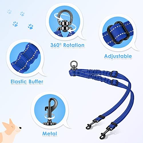 AUTOWT Double Dog Leash, No Tangle 360°Swivel Rotation Reflective Lead Attachment Adjustable Length Dual Two Dogs Lead Splitter, Comfortable Shock Absorbing Walking Training for 2 Dogs - Image 4