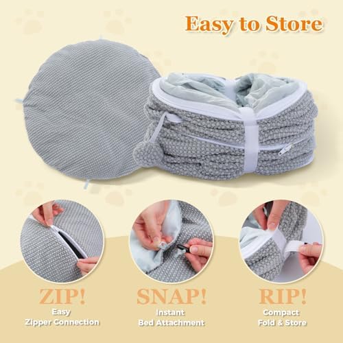 PEQULTI Grey Donut Cat Tunnel Bed Washable Plush Mat Multi for Small Pets - Image 6